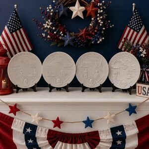 Frankoma Pottery Plates Set Of 4 USA Bicentennial 73-74-75-76 Patriotic Freedom